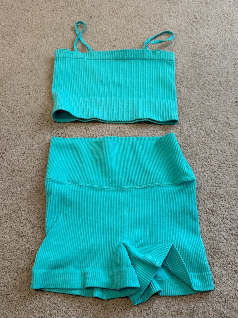 Tiger Friday Girls' Ribbed Matching Top & High-Waist Shorts Set - Aqua